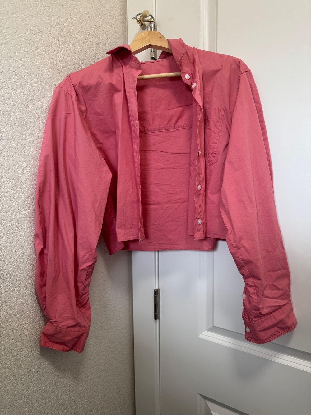 Women's Cropped Button-Front Top in Rose Pink
